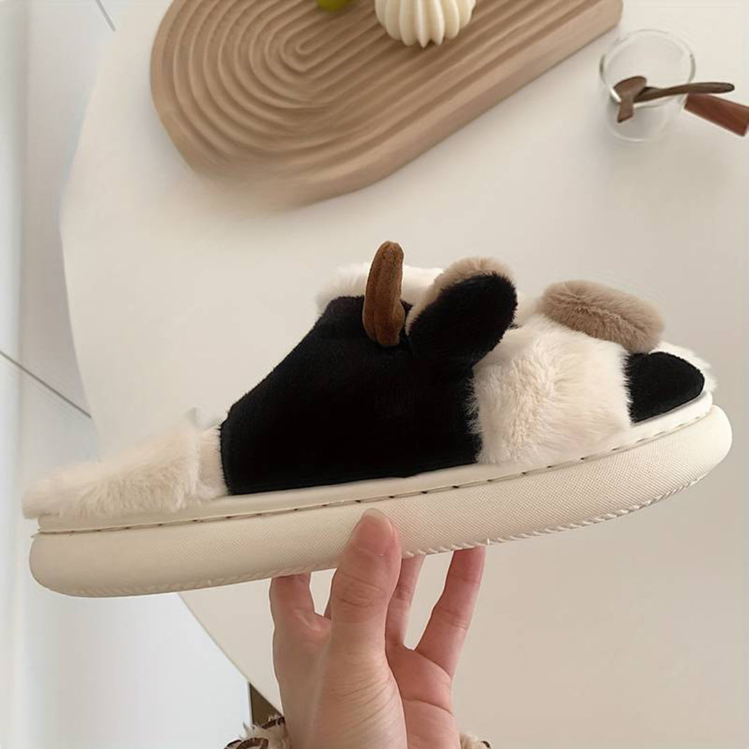 NICOLE - Zapatillas de casa cálidas con diseño de vaca para mujeres