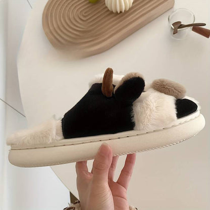 NICOLE - Zapatillas de casa cálidas con diseño de vaca para mujeres