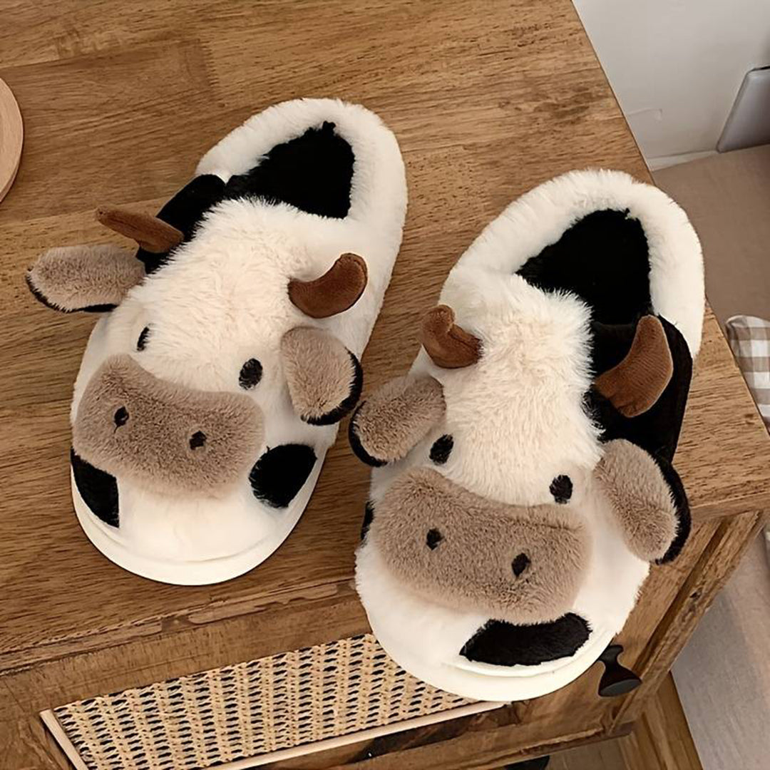 NICOLE - Zapatillas de casa cálidas con diseño de vaca para mujeres
