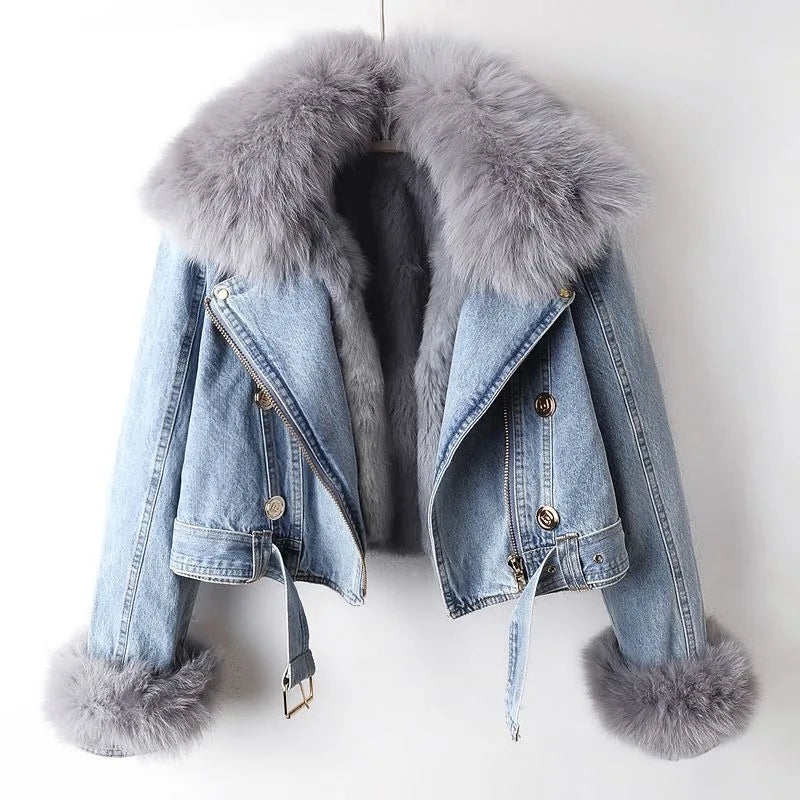 Chaqueta vaquera de invierno para mujer con cuello de peluche – DENALIA
