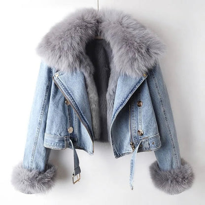 Chaqueta vaquera de invierno para mujer con cuello de peluche – DENALIA
