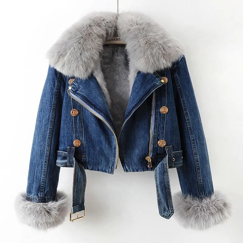 Chaqueta vaquera de invierno para mujer con cuello de peluche – DENALIA