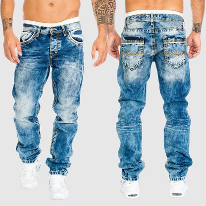 Jeans rectos de hombre en denim lavado con efecto desgastado – OWEN