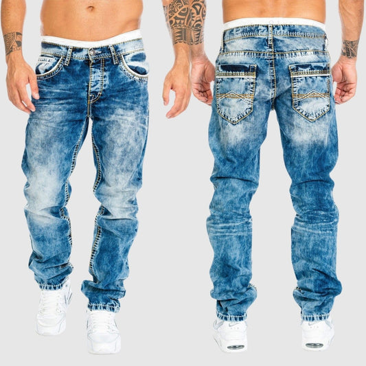 Jeans rectos de hombre en denim lavado con efecto desgastado – OWEN