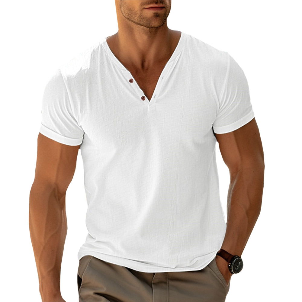 Camiseta de hombre con cuello en V y detalle de botones – LENO