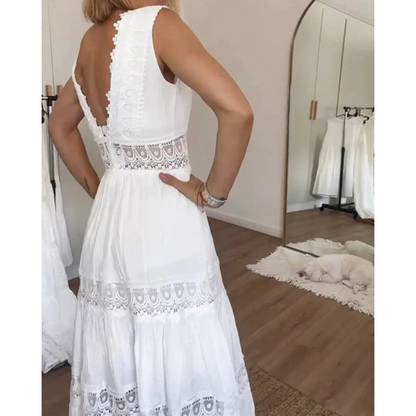 Vestido de verano con escote en V y detalles de encaje – KIRBY