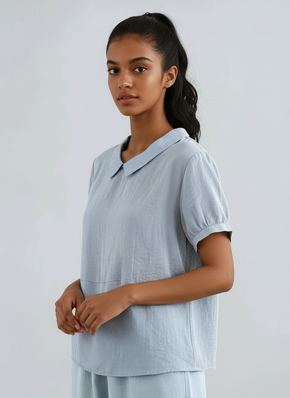 COTELIA – Blusa de mujer de algodón con manga corta y estilo fresco