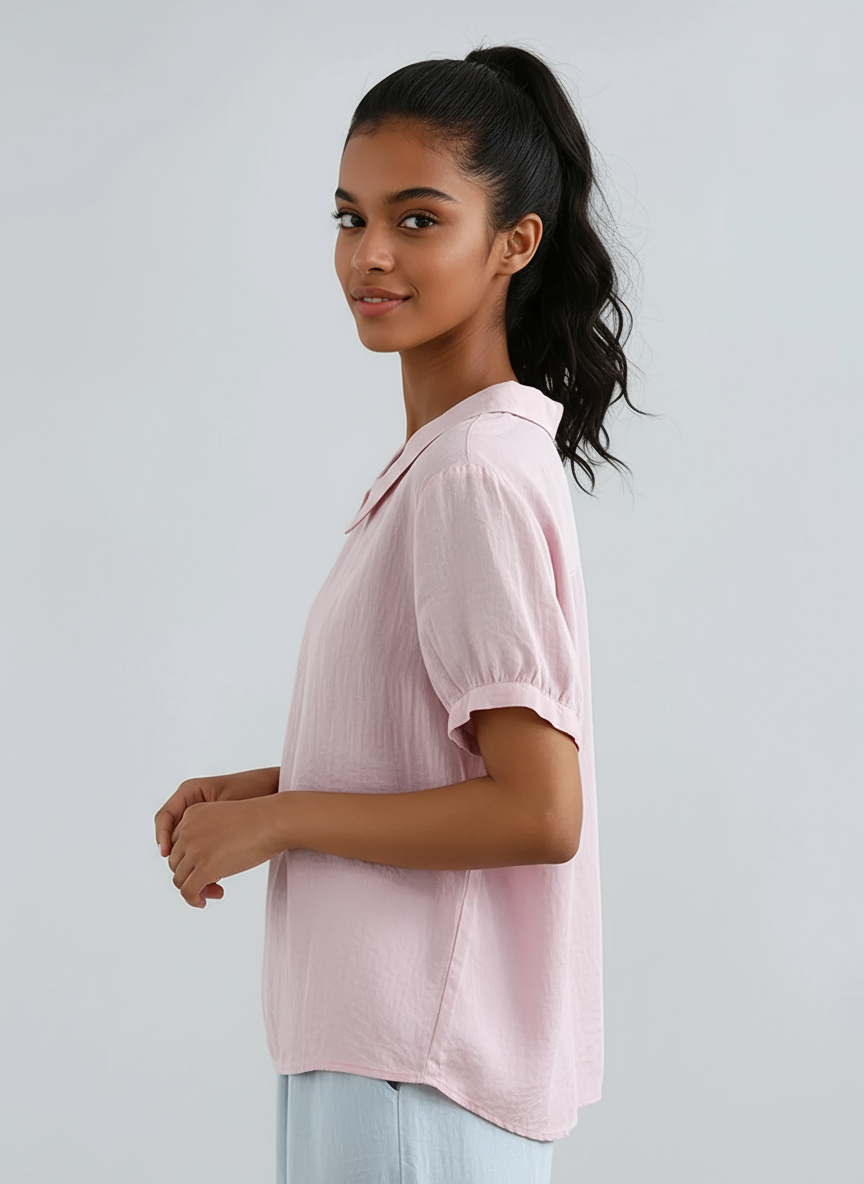 COTELIA – Blusa de mujer de algodón con manga corta y estilo fresco