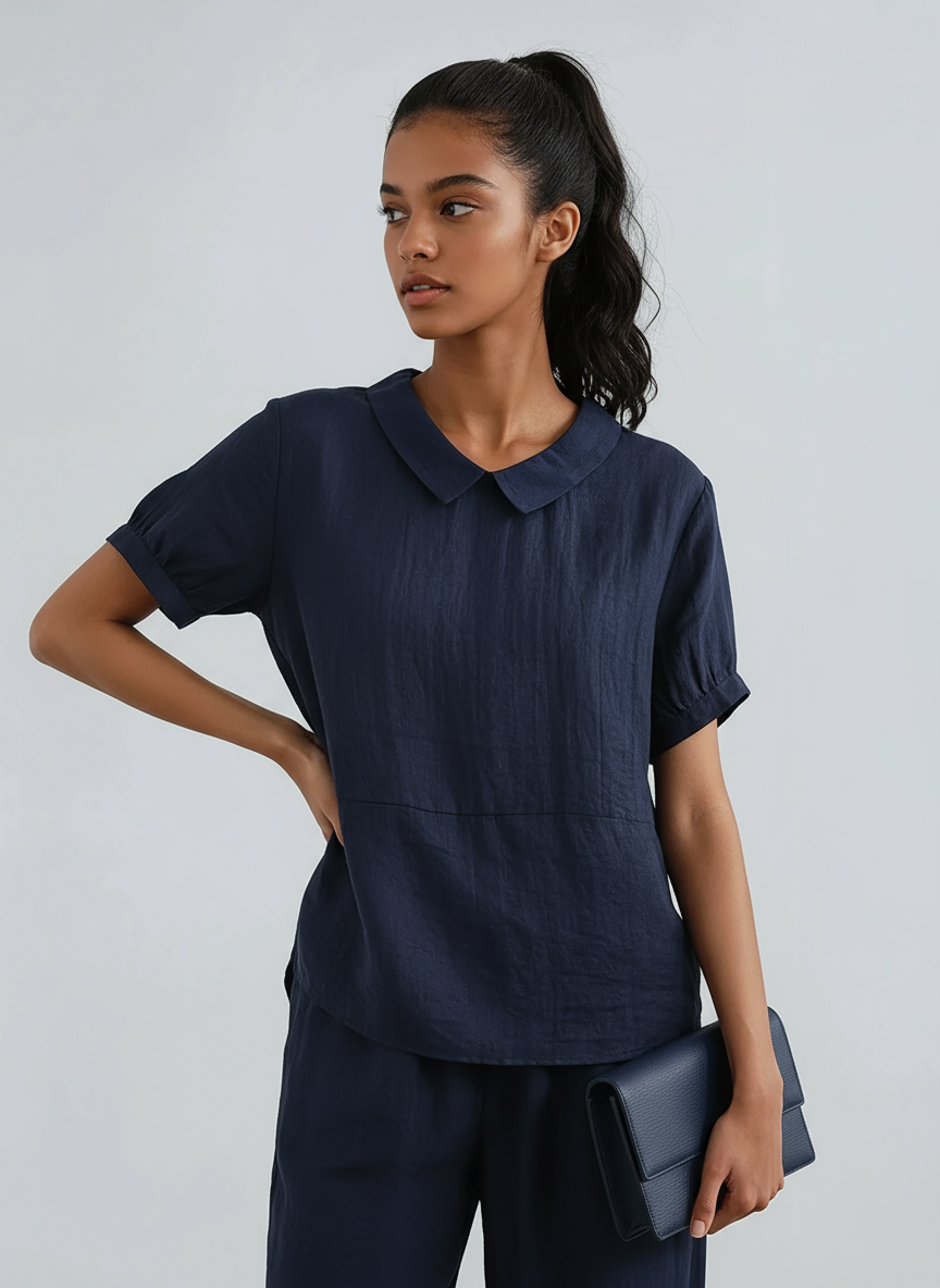 COTELIA – Blusa de mujer de algodón con manga corta y estilo fresco