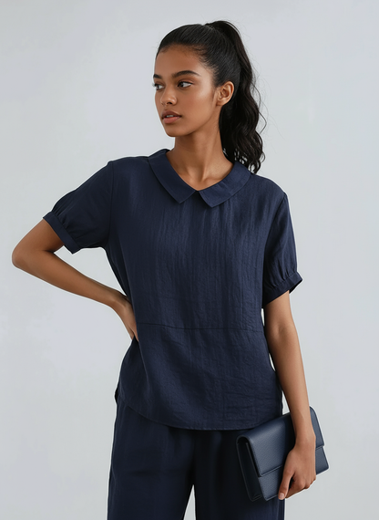 COTELIA – Blusa de mujer de algodón con manga corta y estilo fresco