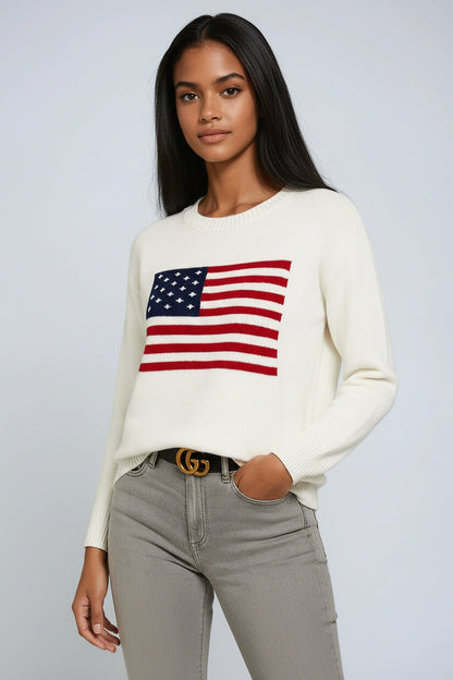 Jersey de mujer de punto con diseño de bandera – ELLARA