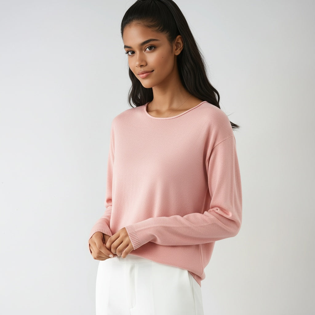 Jersey fino de mujer con cuello redondo y manga larga – ELIANE