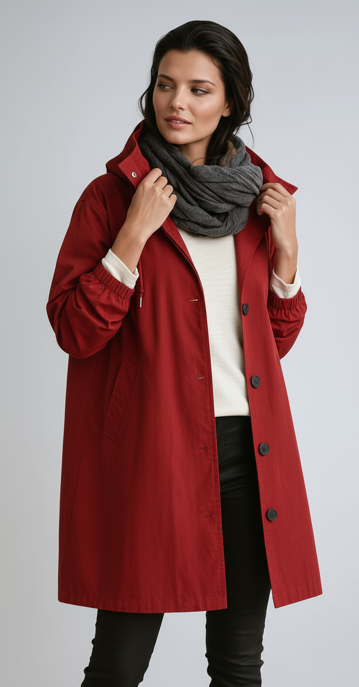 Abrigo largo de mujer con capucha y cierre de botones – LOREA