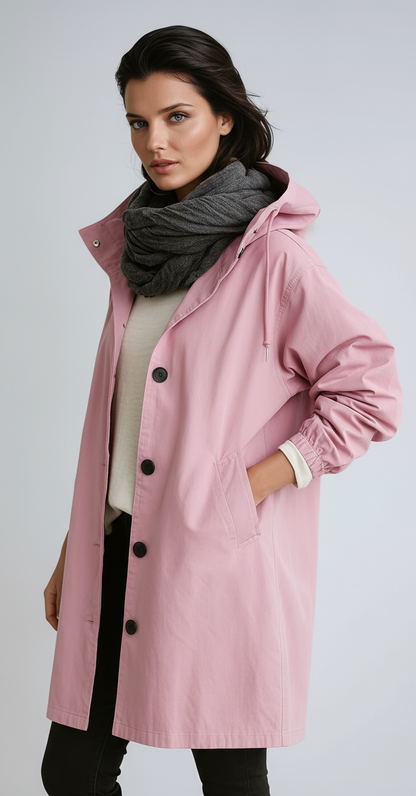 Abrigo largo de mujer con capucha y cierre de botones – LOREA