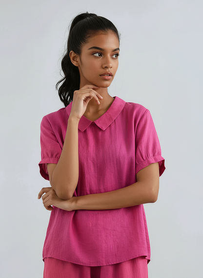 COTELIA – Blusa de mujer de algodón con manga corta y estilo fresco