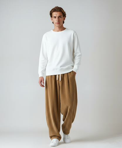 STEVOR – Pantalón ancho de pana para hombre con cintura ajustable