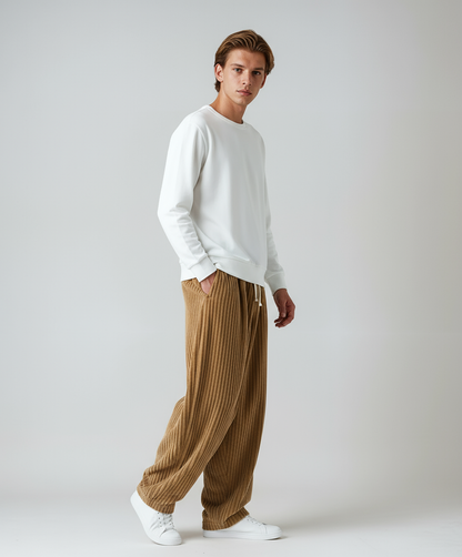 STEVOR – Pantalón ancho de pana para hombre con cintura ajustable