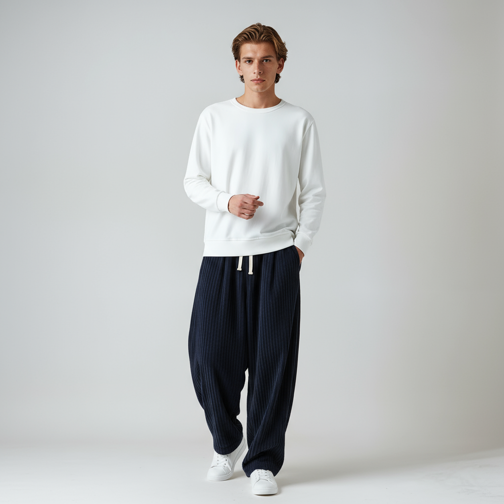 STEVOR – Pantalón ancho de pana para hombre con cintura ajustable