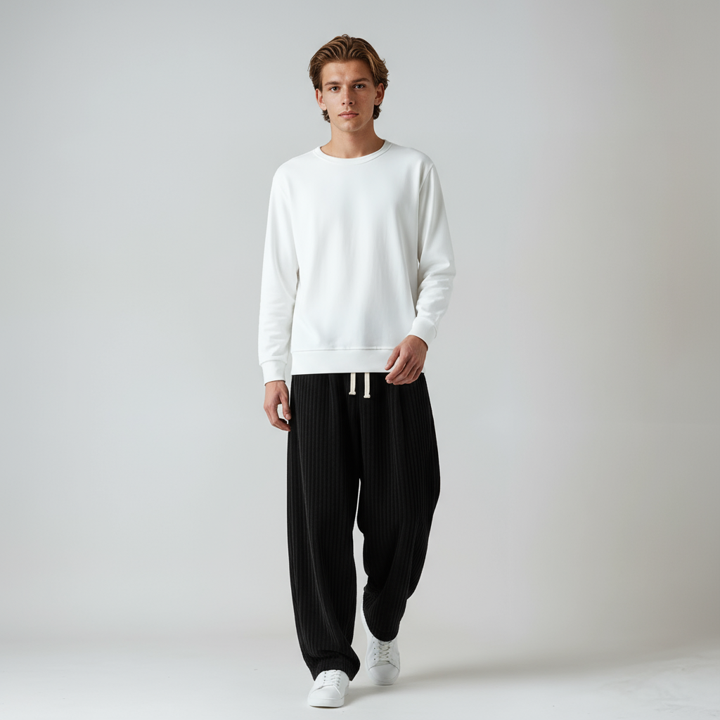 STEVOR – Pantalón ancho de pana para hombre con cintura ajustable