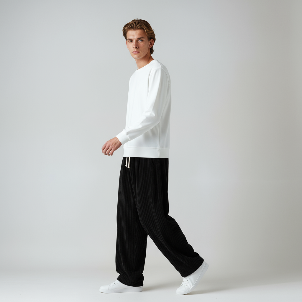 STEVOR – Pantalón ancho de pana para hombre con cintura ajustable