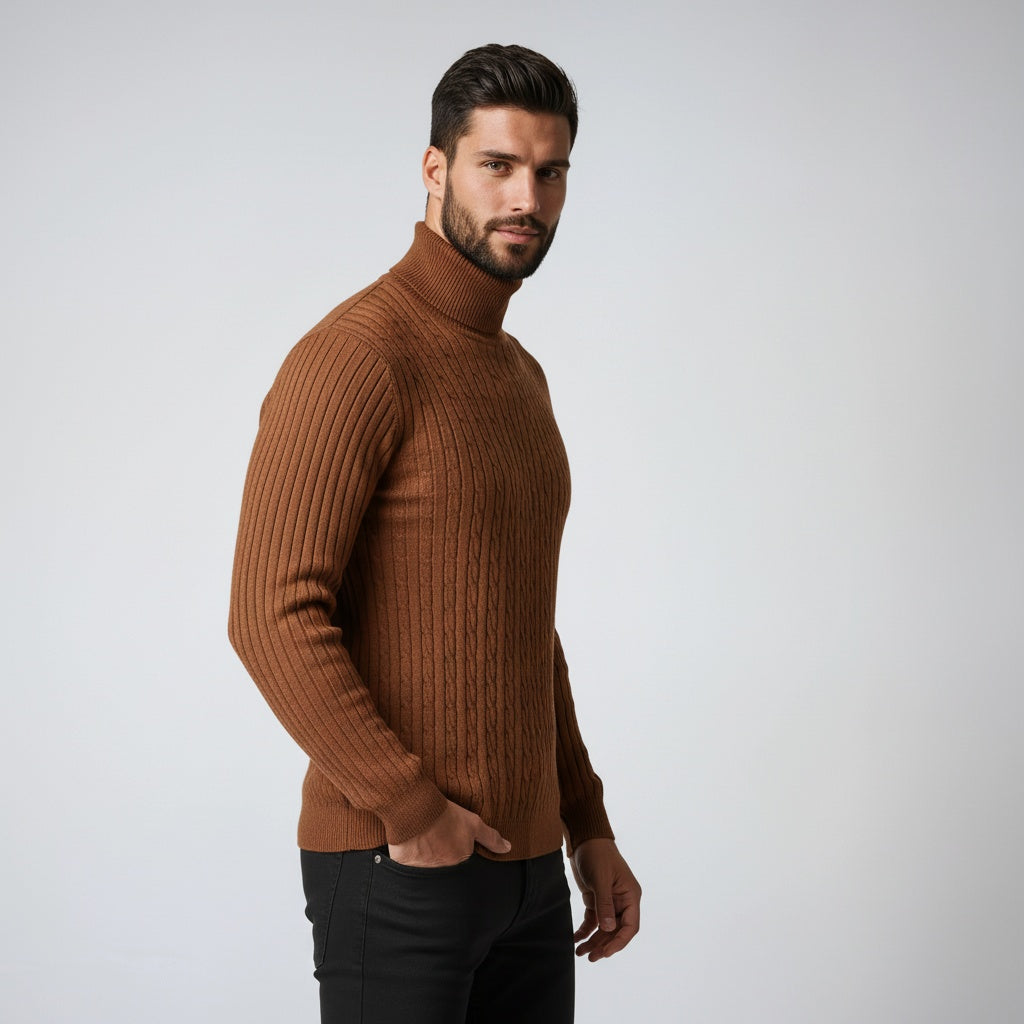 Jersey de hombre de punto acanalado con cuello alto – NESTOR