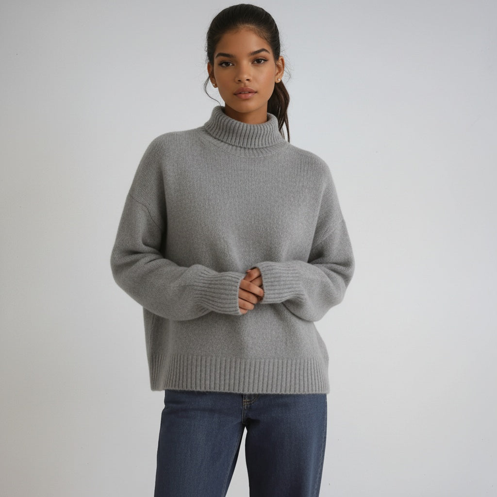 Jersey de mujer de punto con cuello vuelto y manga larga – SERINA