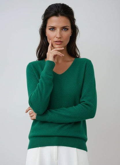 Jersey de mujer con cuello en pico y manga larga – VELENA