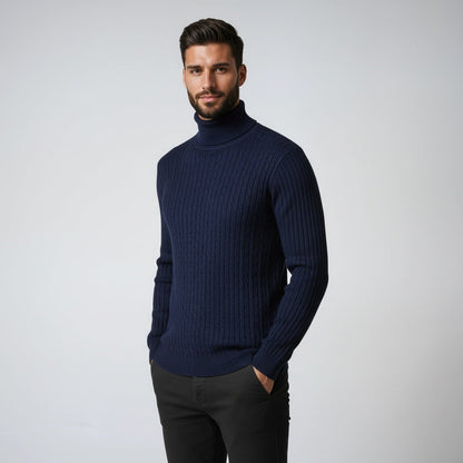 Jersey de hombre de punto acanalado con cuello alto – NESTOR