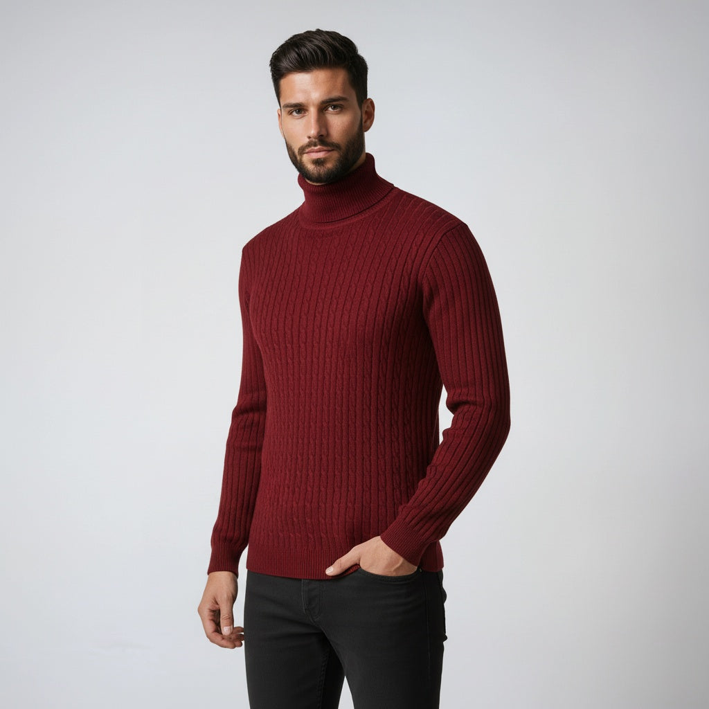 Jersey de hombre de punto acanalado con cuello alto – NESTOR