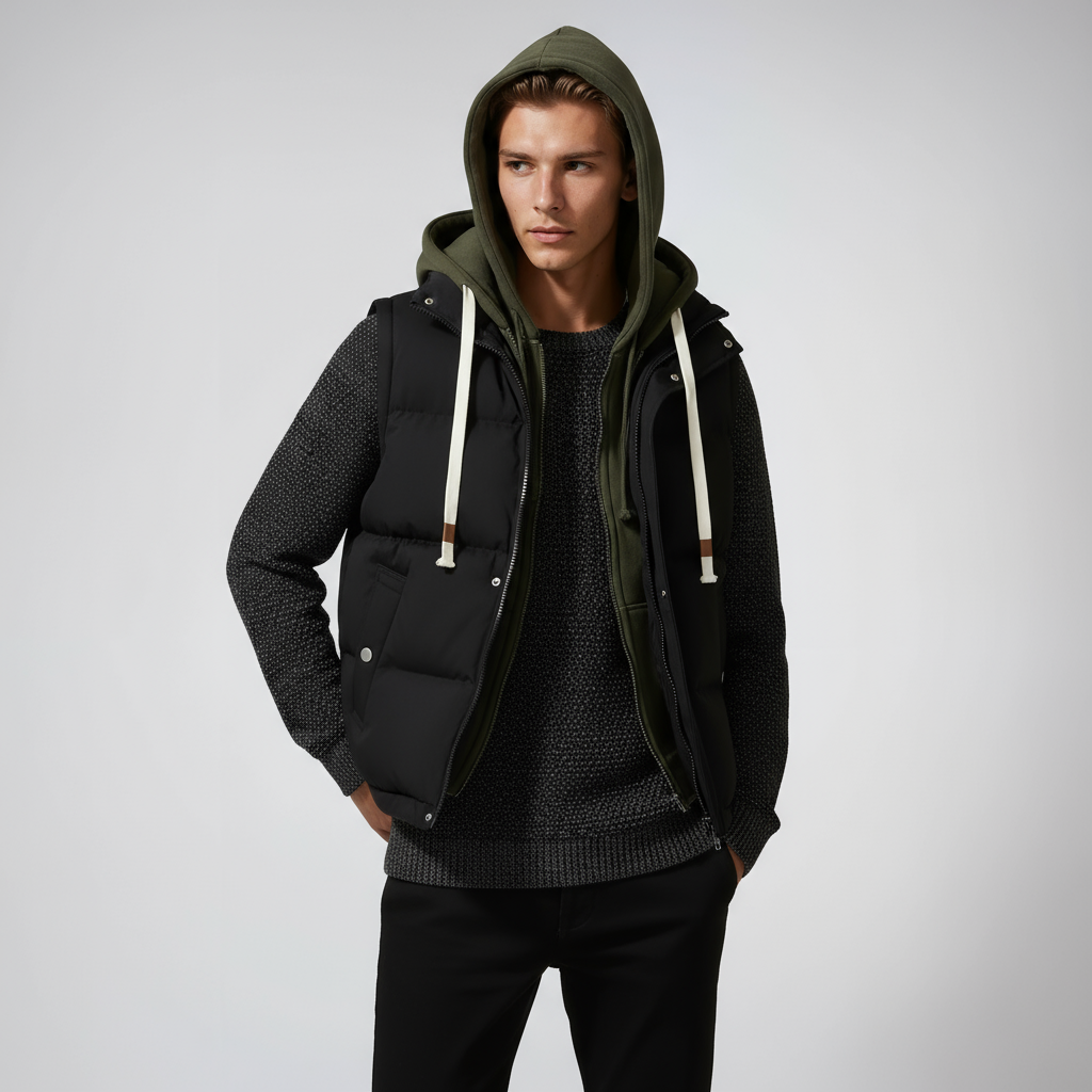 LIAVEN – Chaleco acolchado tipo puffer para hombre con capucha