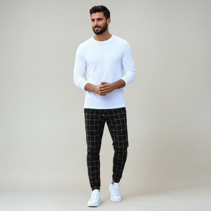 DANVER – Pantalón de hombre con estampado de cuadros y cintura ajustable