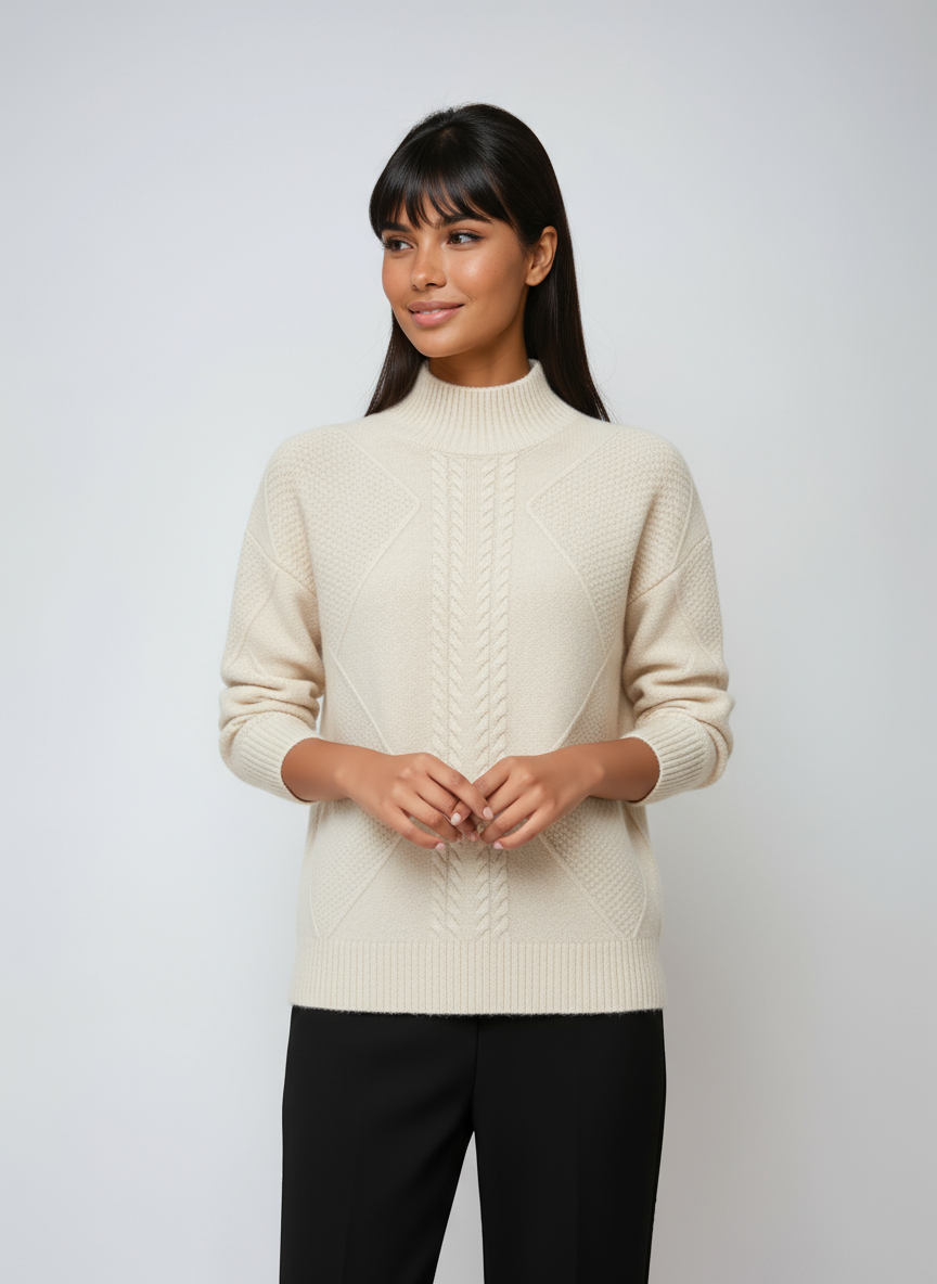 ELLARA – Jersey de mujer con diseño de ochos y cuello alto