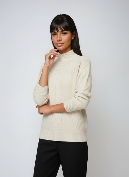ELLARA – Jersey de mujer con diseño de ochos y cuello alto