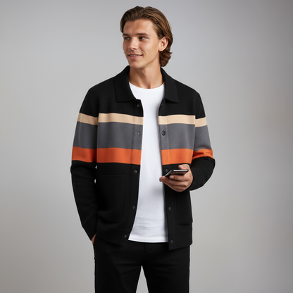 STRAVEN – Cárdigan de hombre con rayas de colores y cierre de botones