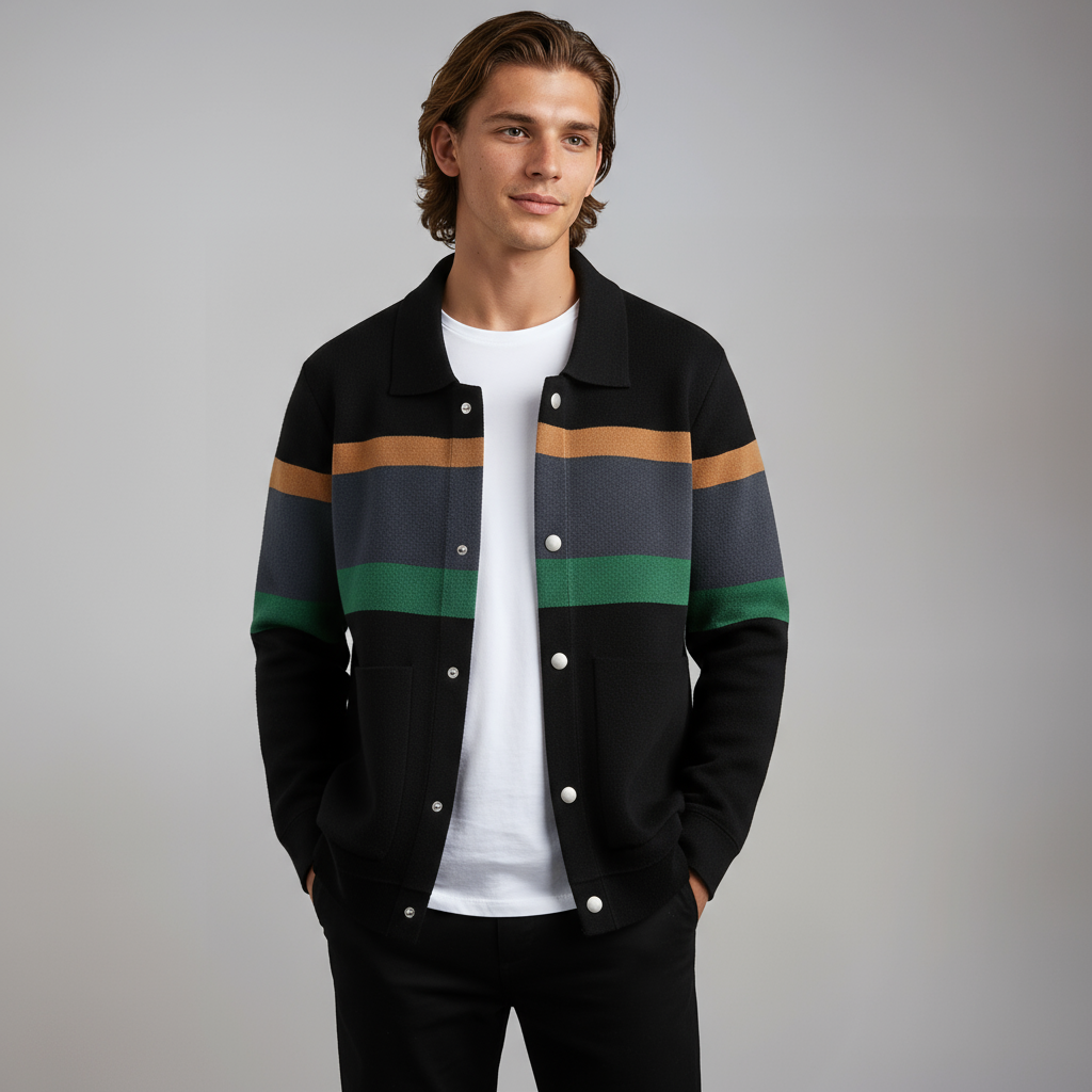 STRAVEN – Cárdigan de hombre con rayas de colores y cierre de botones