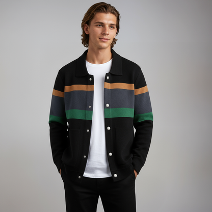 STRAVEN – Cárdigan de hombre con rayas de colores y cierre de botones
