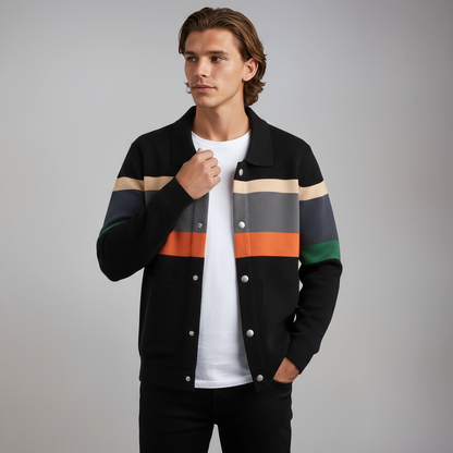 STRAVEN – Cárdigan de hombre con rayas de colores y cierre de botones