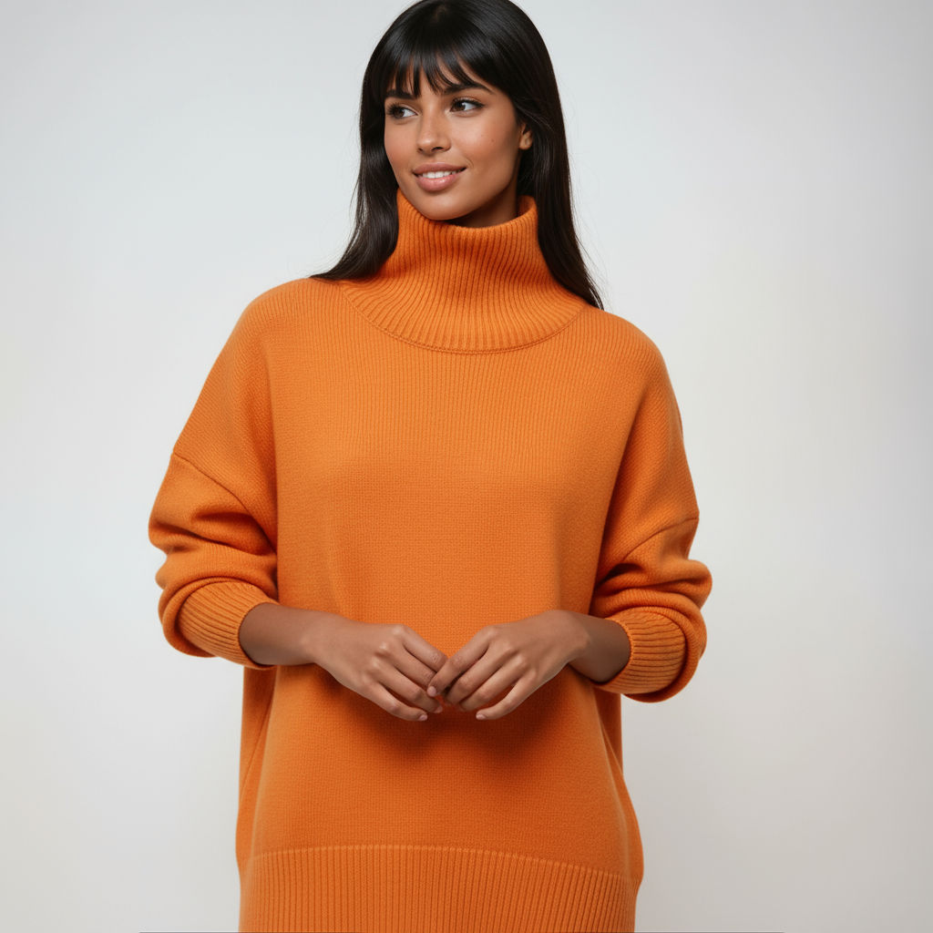 CAMELIA – Jersey de cuello alto oversize para mujer con estilo relajado