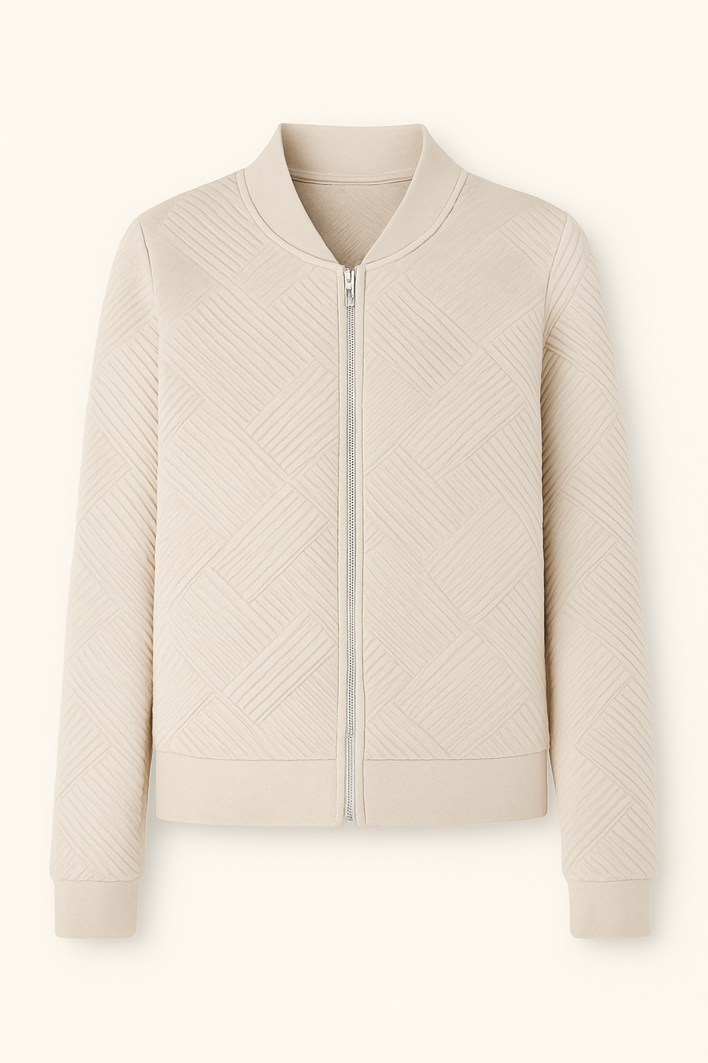 Chaqueta beige de mujer con cremallera y bolsillos – BELVINA