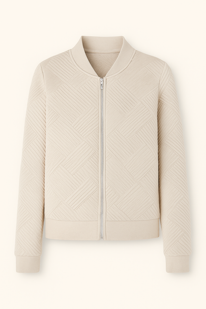 Chaqueta beige de mujer con cremallera y bolsillos – BELVINA