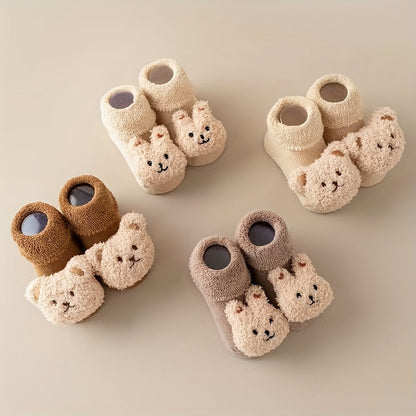ISABEL - Calcetines antideslizantes con diseño de osito para recién nacidas