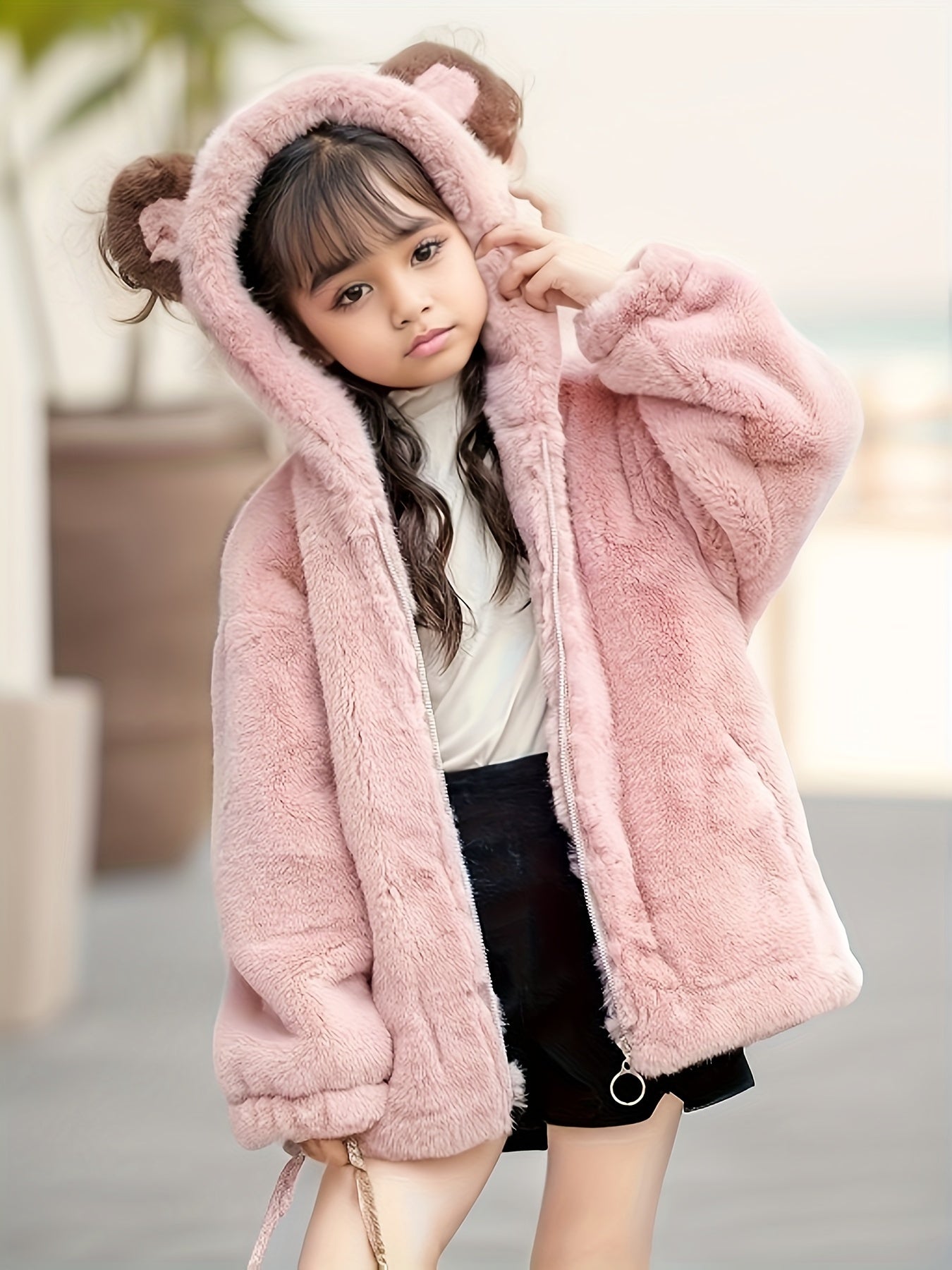 AURORA - Chaqueta con capucha y orejitas de felpa para niñas