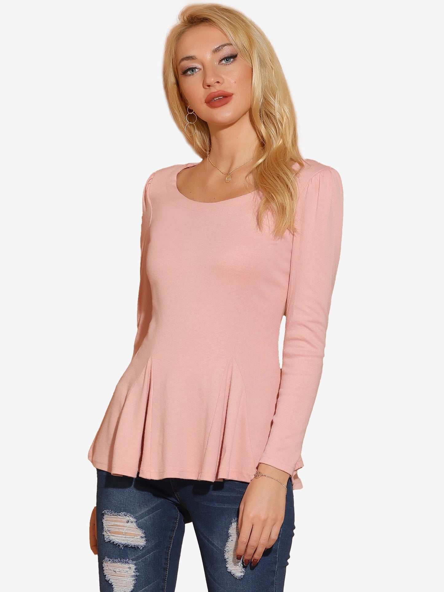 Camiseta básica de mujer con manga larga y cuello redondo – MILARA