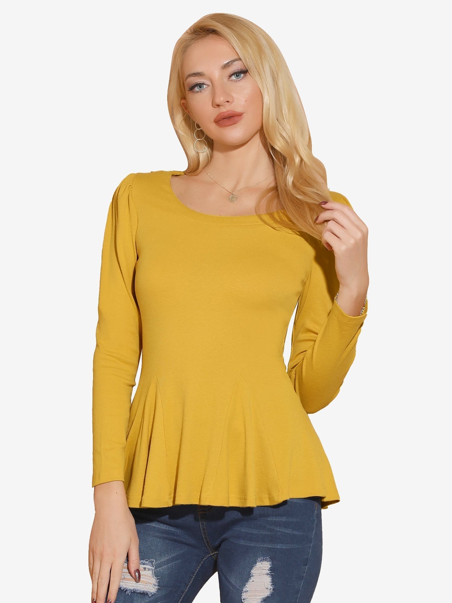 Camiseta básica de mujer con manga larga y cuello redondo – MILARA