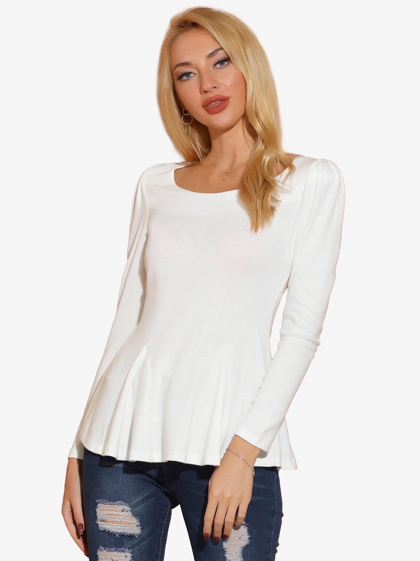 Camiseta básica de mujer con manga larga y cuello redondo – MILARA