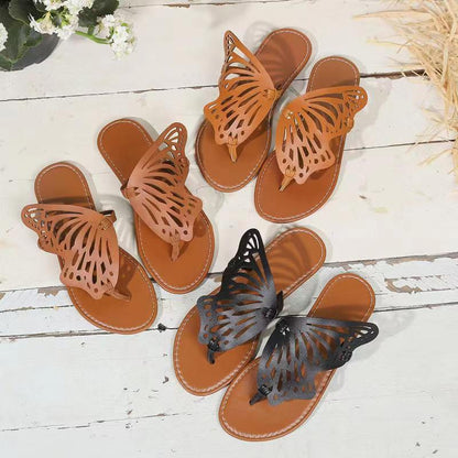Daniella - Sandalias Vintage de Verano con Estilo Planas Cómoda con Diseño de Alas de Mariposa, Zapatillas Planas para Exterior