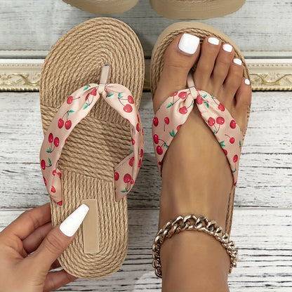Sandalias planas boho con alegre estampado de cerezas para mujer – ELARA