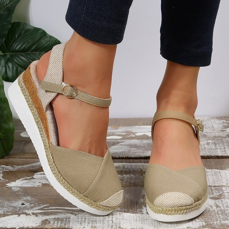 Karen - Sandalias de Cuña Casual de Moda con Punta Cerrada y Hebilla Exterior para Mujer