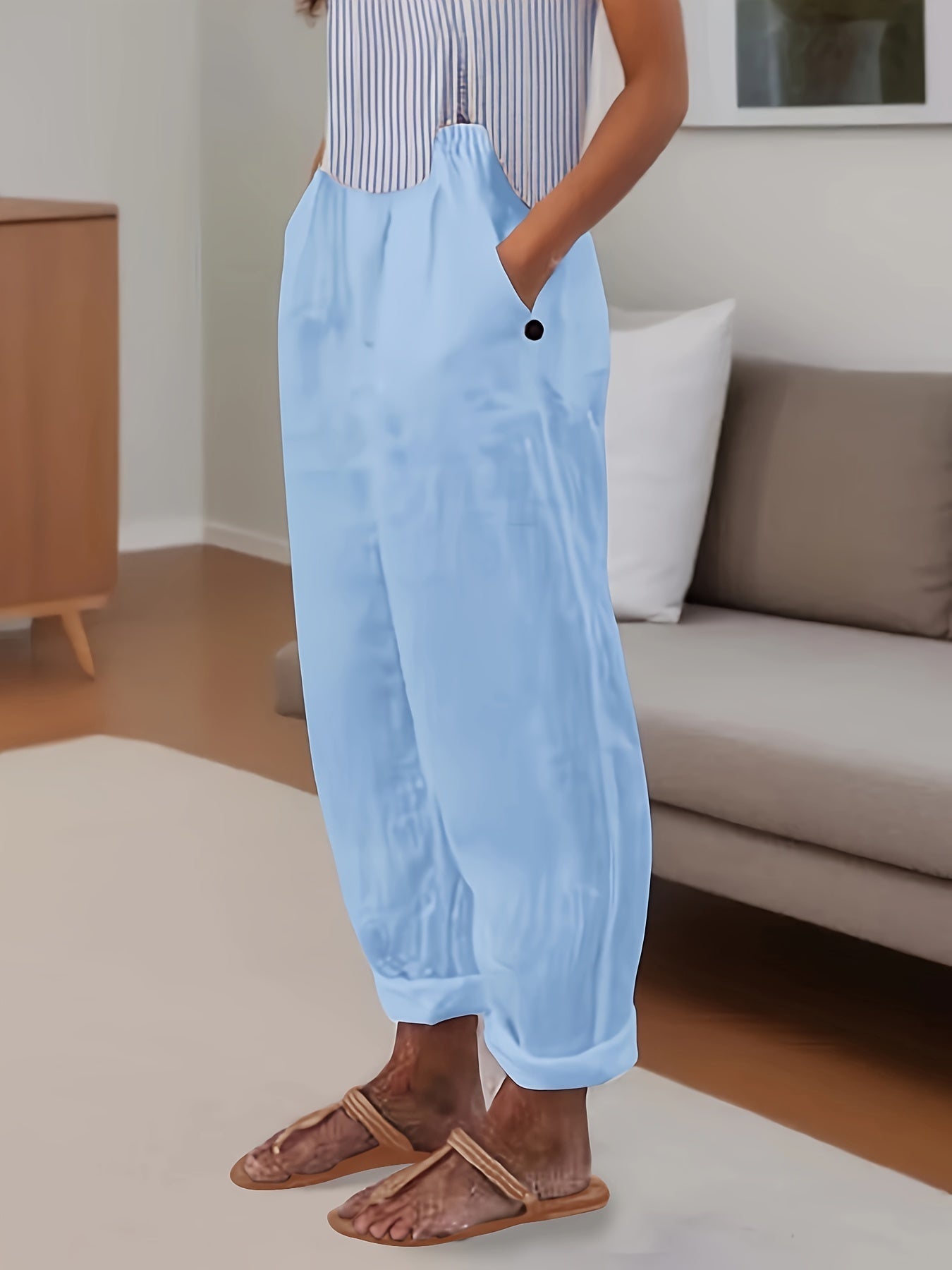 Pantalón de lino de talle alto con corte relajado para mujer – CELINA