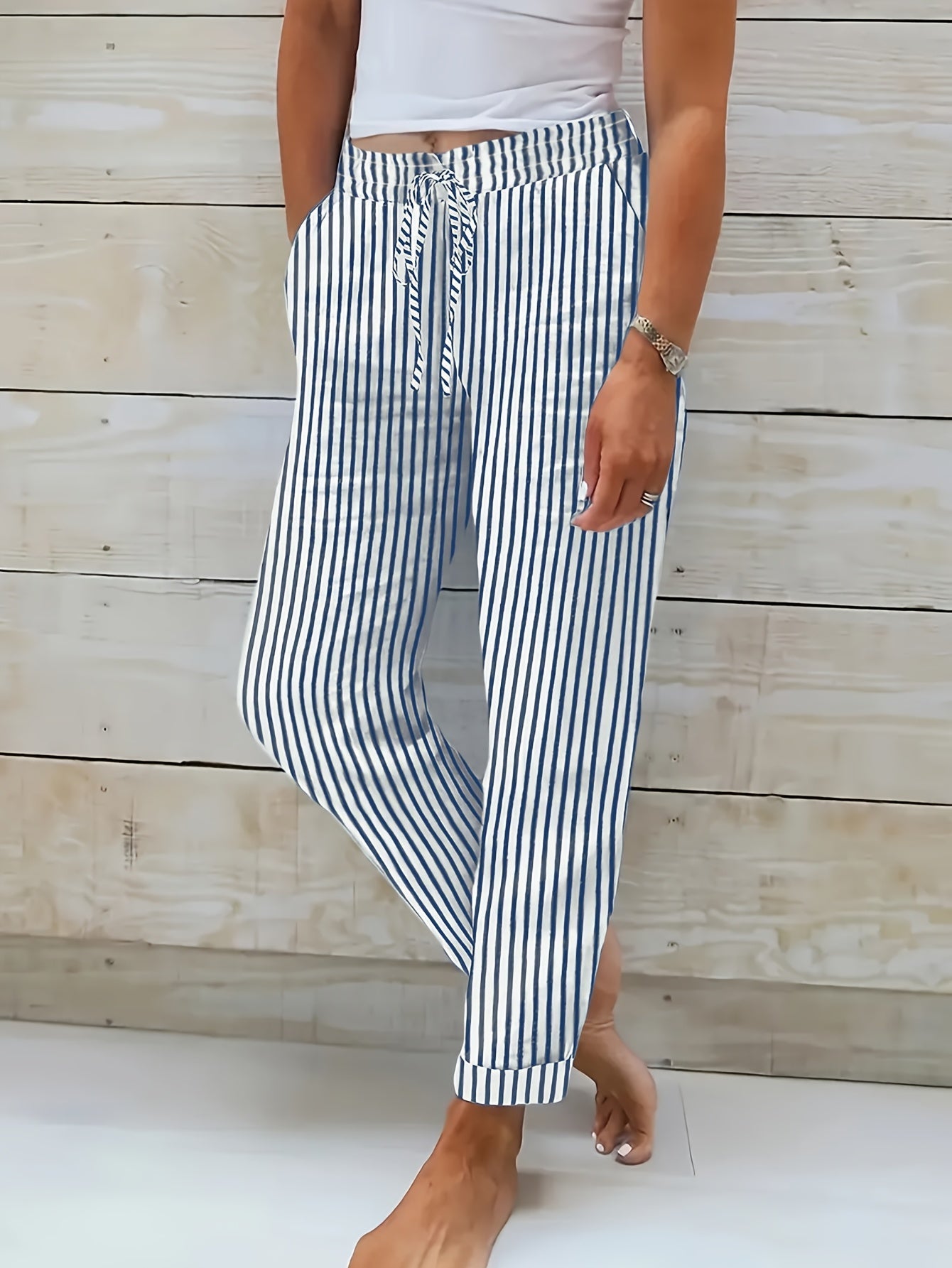 Pantalón fluido con cintura elástica y estampado de rayas – LINA